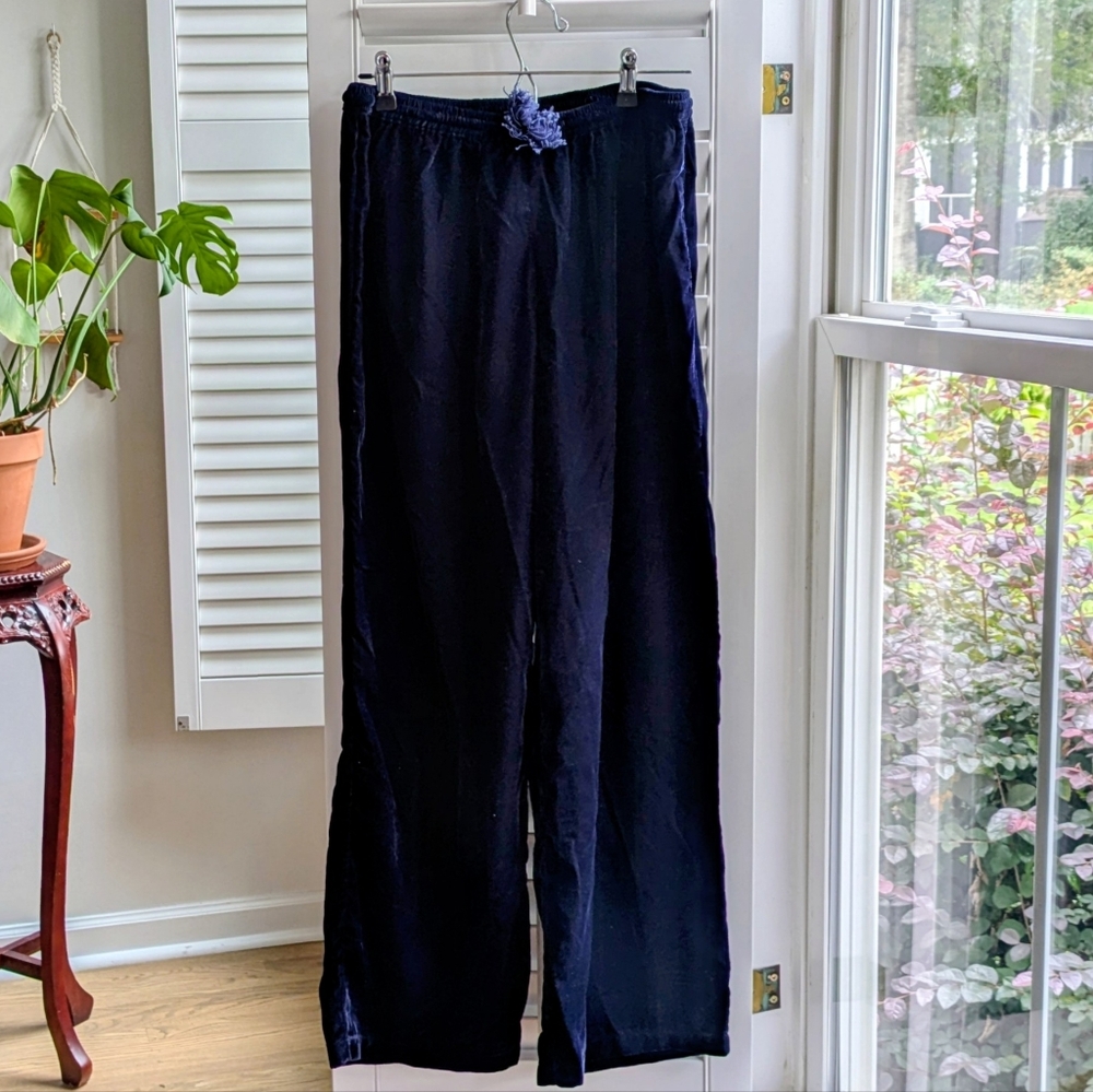 Madison Mathews Navy Blue Velvet Velour Elastic Waist Pants